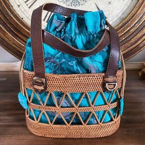 Rare Wicker Leather Turquoise Purse